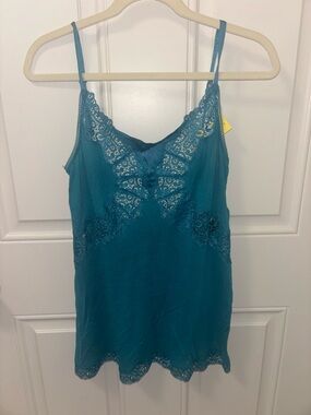 La Perla Teal Lace Trim Silk Chemise